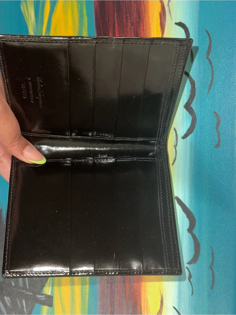 GUC Salvatore Ferragamo Black Patent Leather Bifold Wallet
